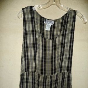 Black Tan Plaid Rayon Summer Dress